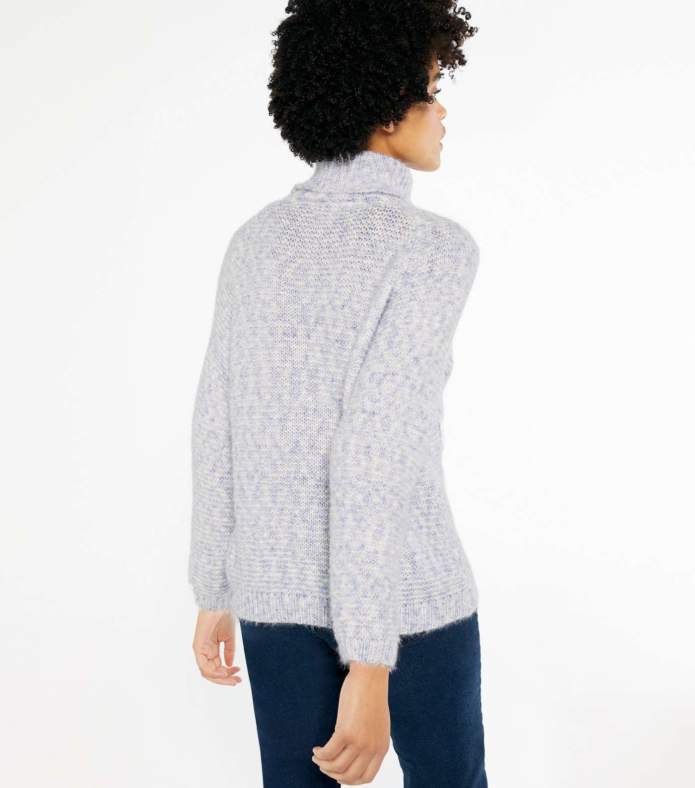 Blue Vanilla Pale Grey Roll Neck Cable Knit Jumper Image 4