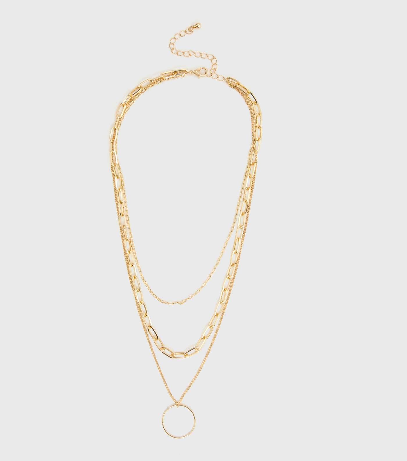 Gold Layered Chain Circle Pendant Necklace