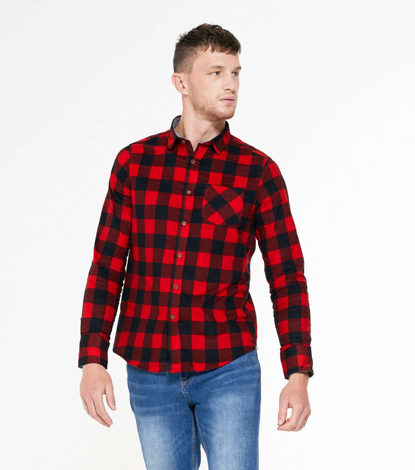 Red Check Pocket Front Long Sleeve Shirt