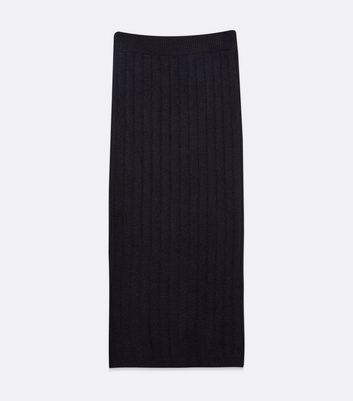 Image of Pink Vanilla Black Ribbed Knit Midi Skirt New Look
