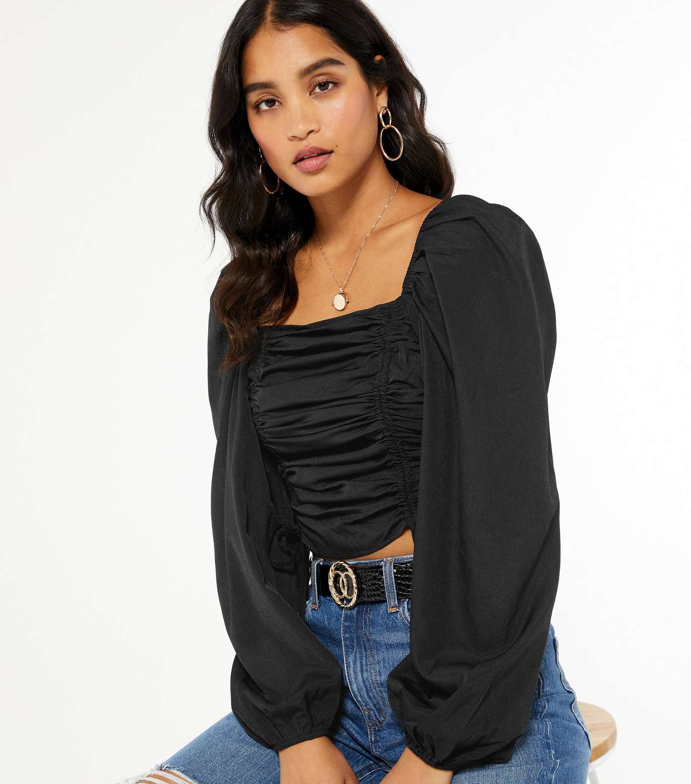 Urban Bliss Black Ruched Puff Sleeve Top