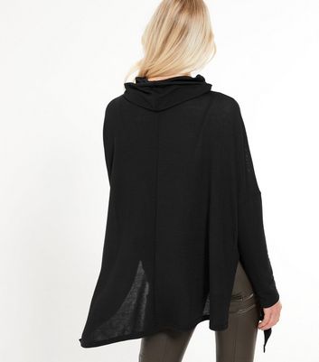 Black Soft Fine Knit Asymmetric Roll 