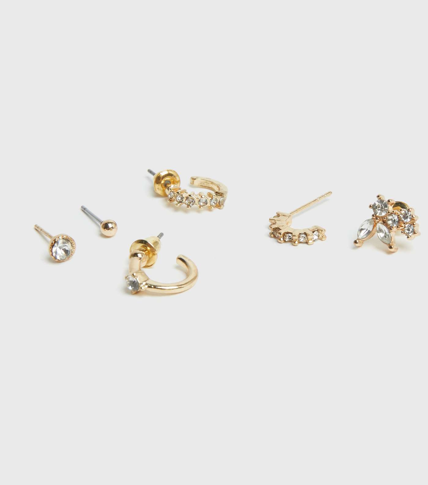 6 Pair Gold Diamanté Stud and Hoop Earrings  Image 2