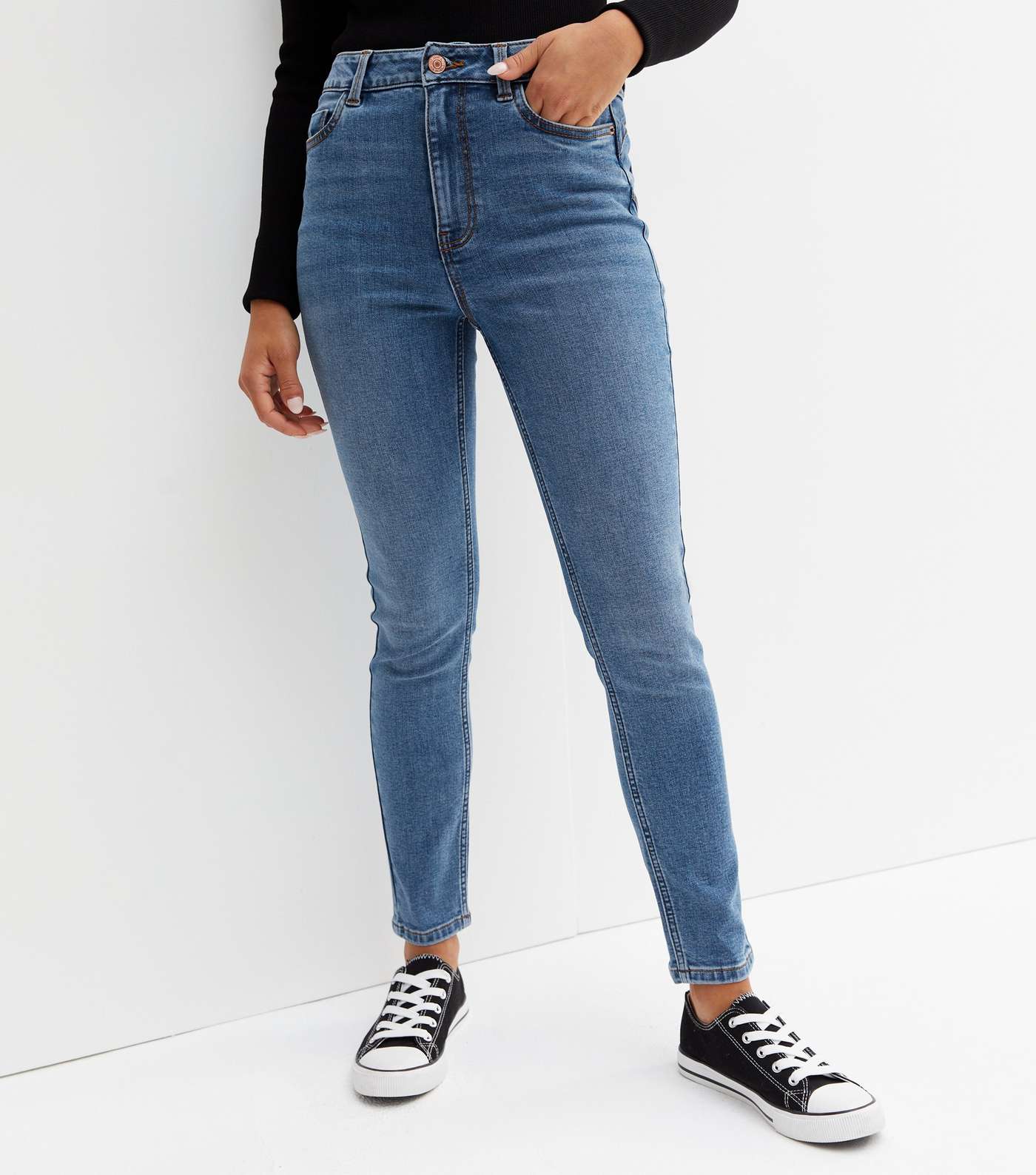 Petite Blue Mid Wash Lift & Shape Jenna Skinny Jeans Image 2