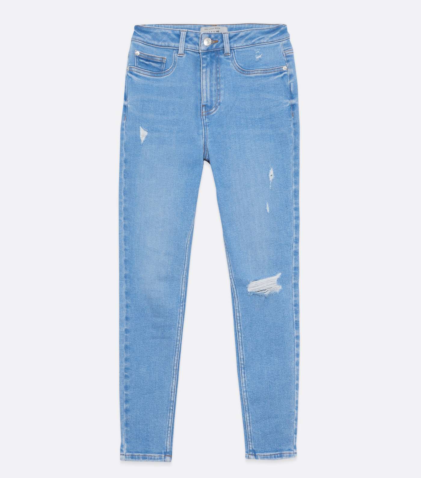 Petite Bright Blue Ripped High Waist Hallie Super Skinny Jeans Image 5