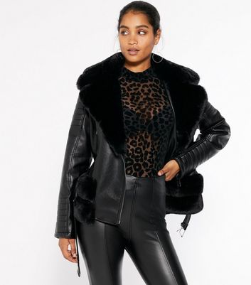 new look faux fur biker jacket