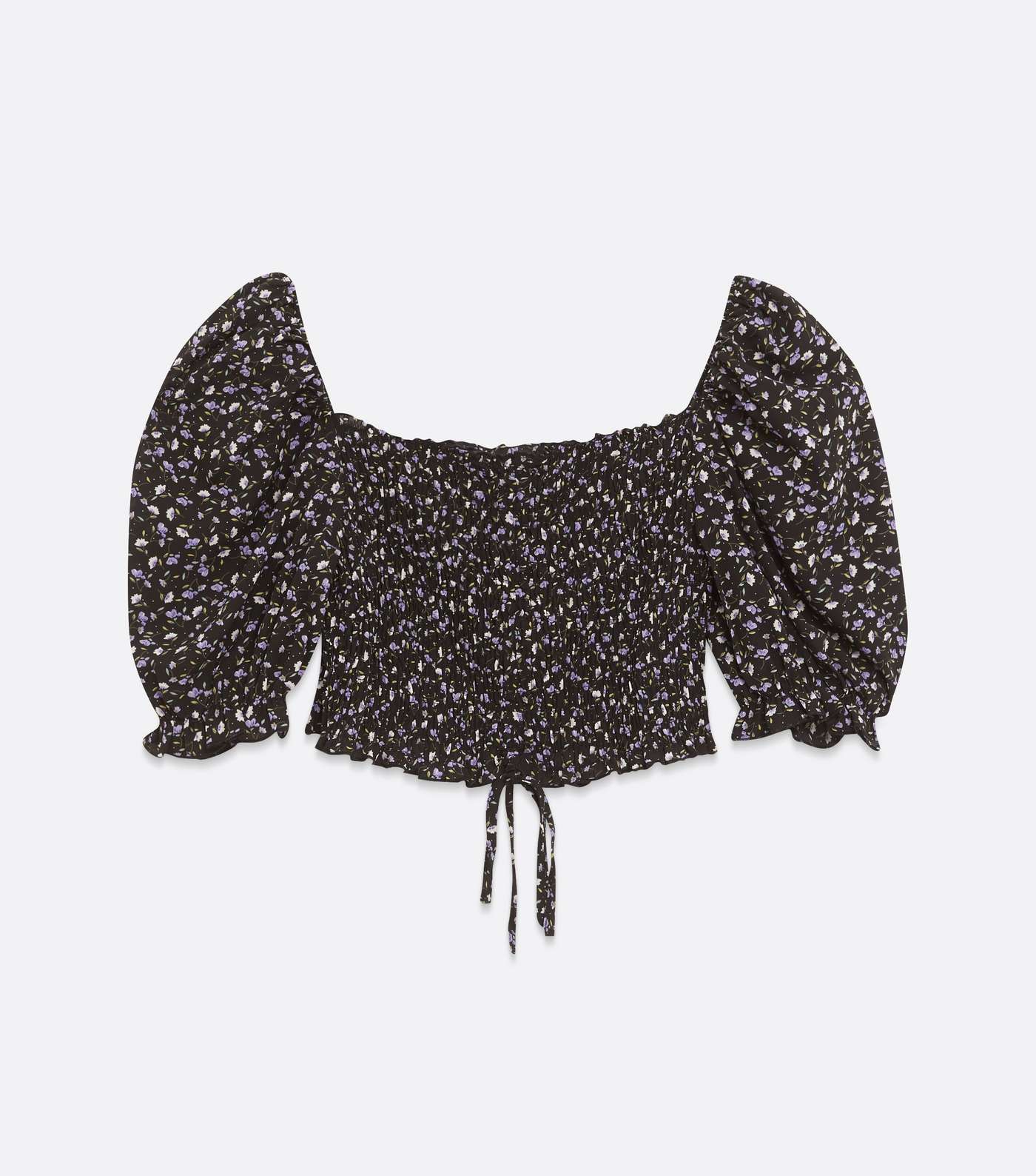 Urban Bliss Black Floral Shirred Puff Sleeve Crop Top Image 5