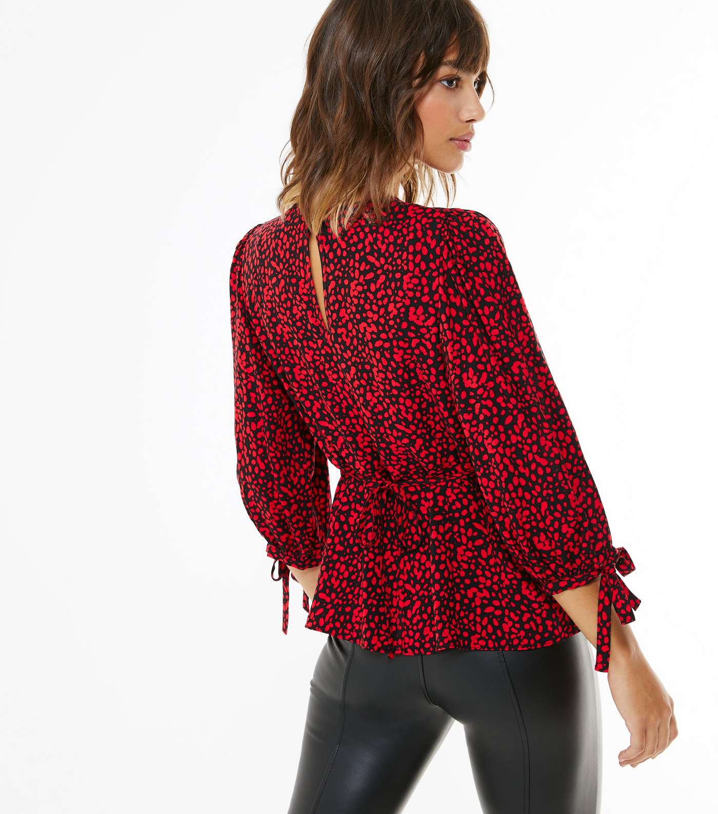 Red Abstract Spot Tie Sleeve Blouse  Image 3