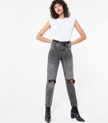 high waisted ripped black mom jeans