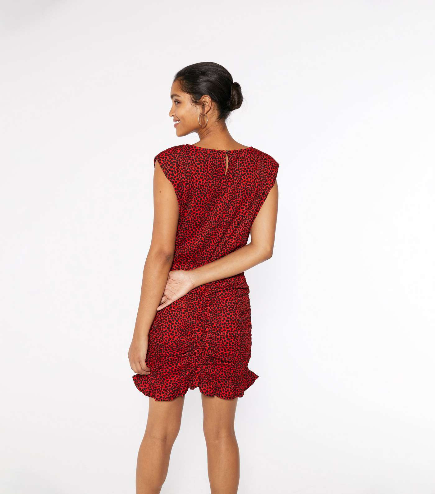 Red Animal Print Sleeveless Shoulder Pad Dress  Image 3