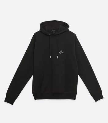 Image of Black NLM Embroidered Jersey Hoodie New Look