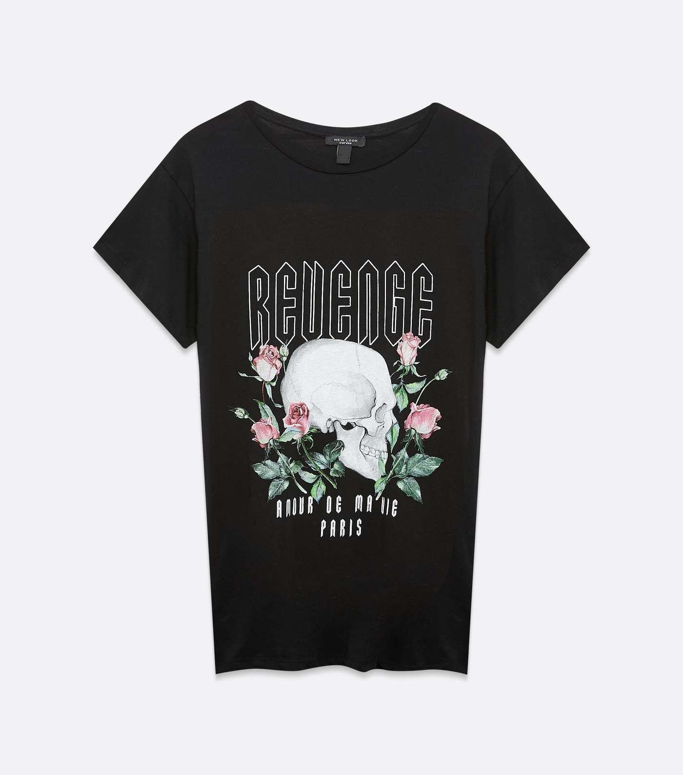 Curves Black Floral Skull Revenge Slogan T-Shirt Image 5