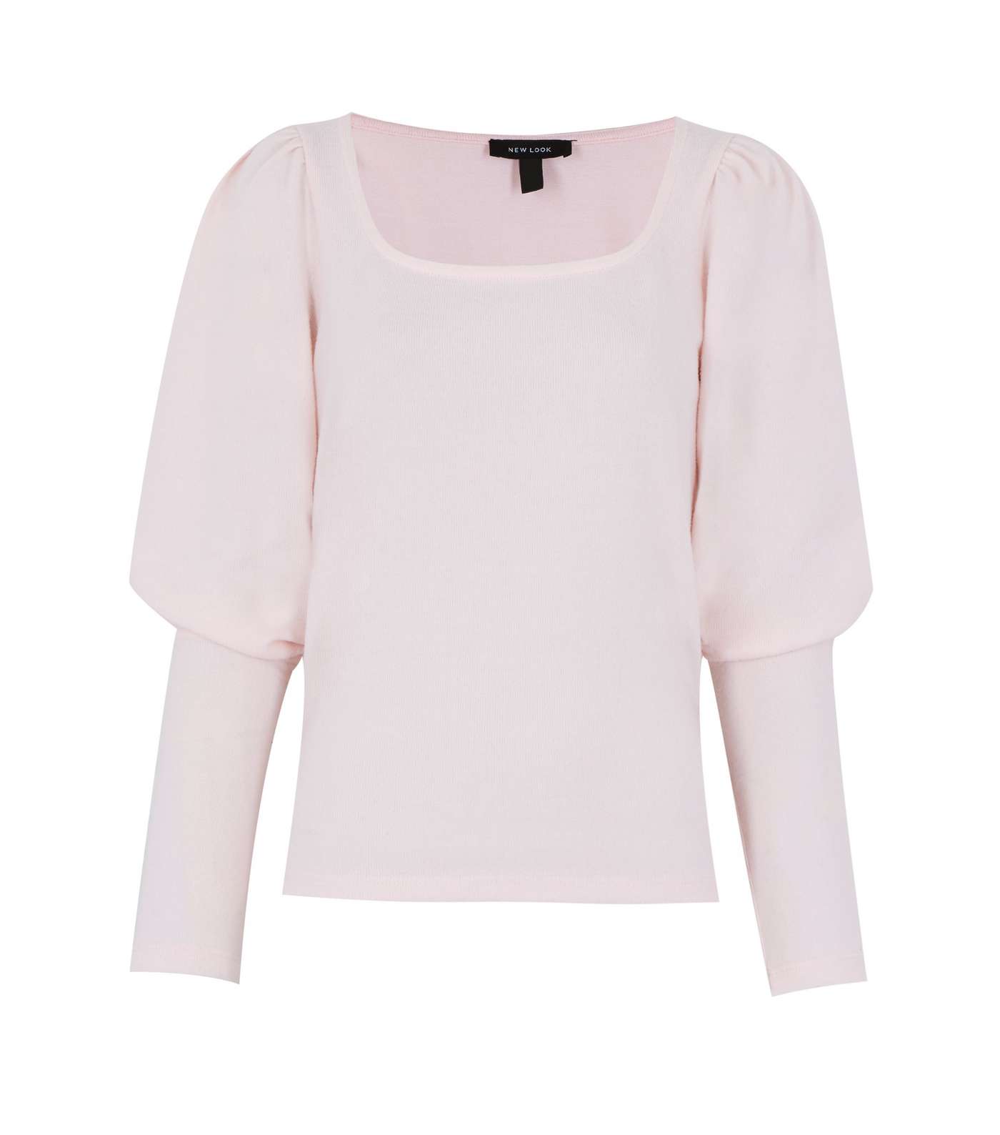 Mid Pink Fine Knit Square Neck Puff Sleeve Jumper  Image 5