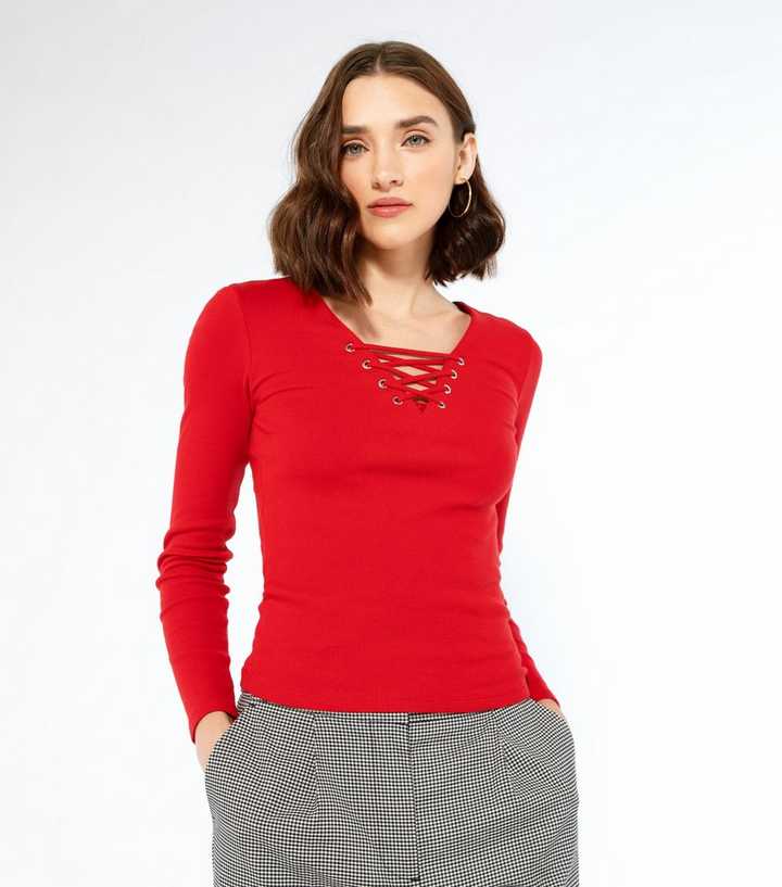 red lace top long sleeve