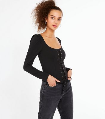 Lace up discount puff sleeve top