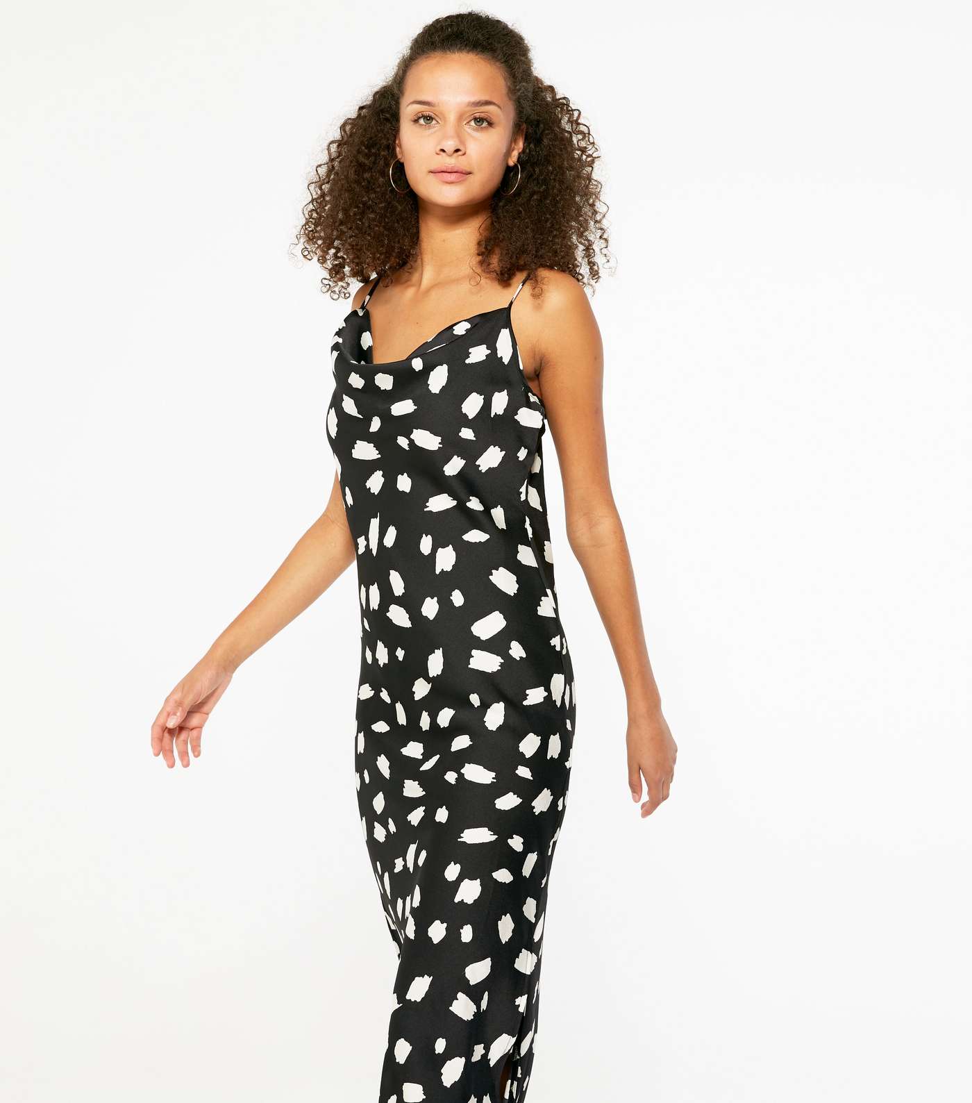Black Spot Satin Cowl Neck Midi Slip Dress  Image 2