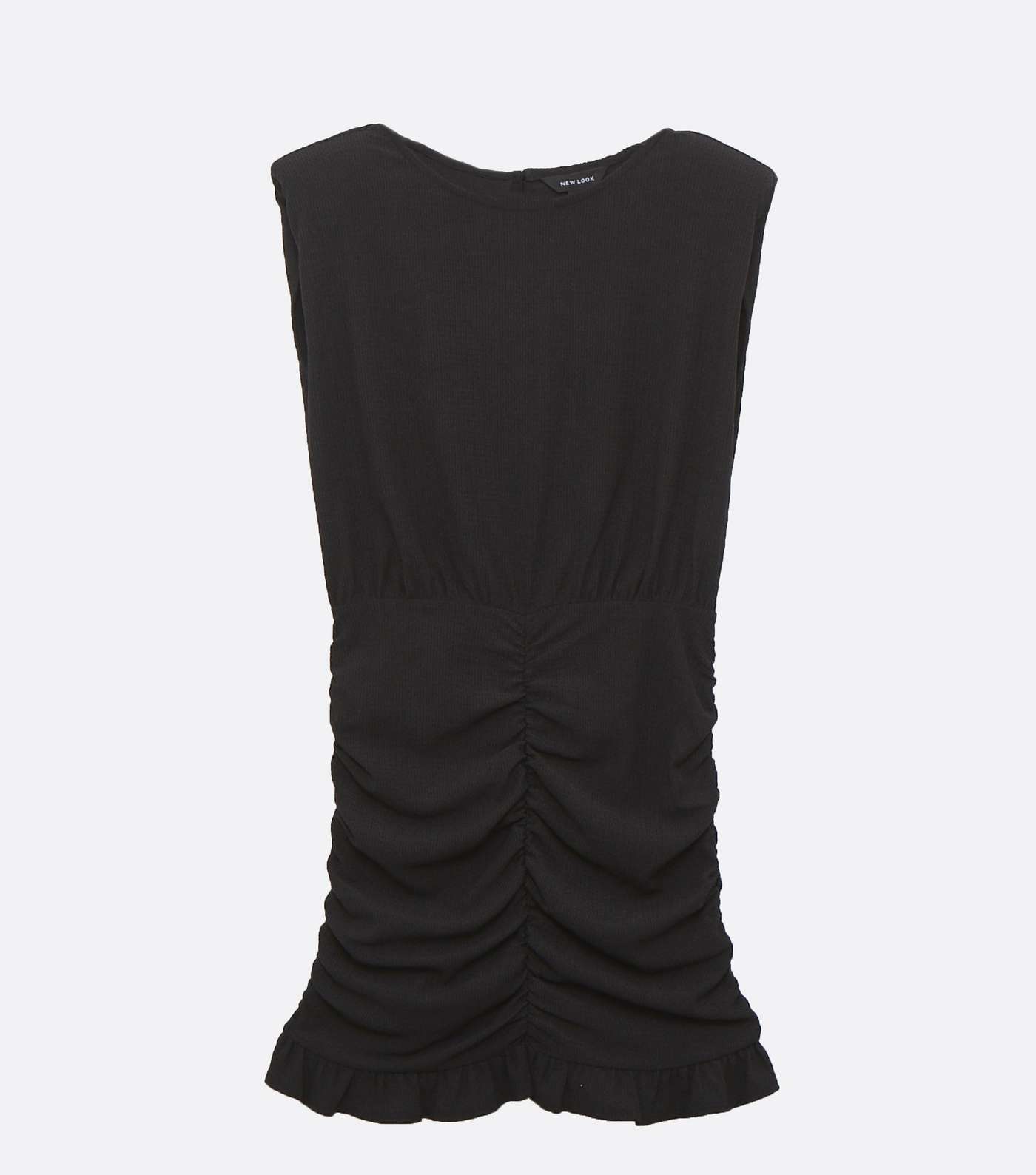 Black Sleeveless Shoulder Pad Ruched Dress  Image 5