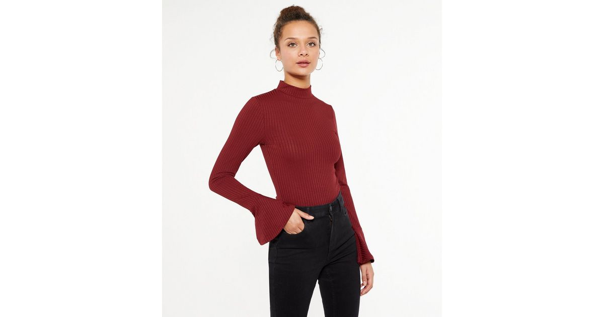 Ribbed Flare Sleeve Bodysuit