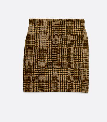 Image of Mustard Check Mini Tube Skirt New Look