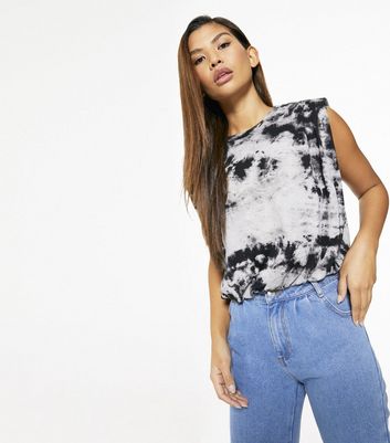 Black Tie Dye Shoulder Pad Top New Look