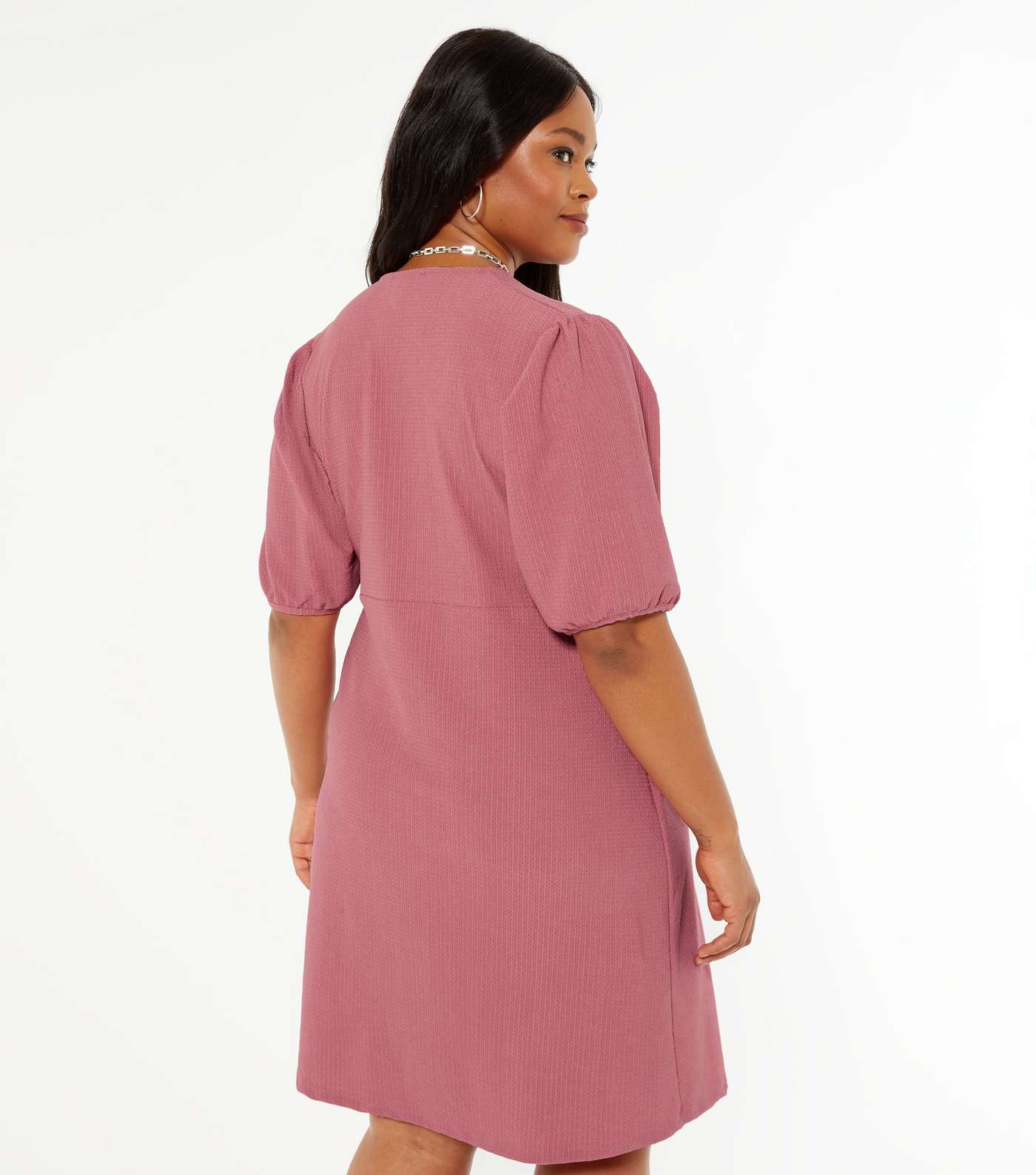 Curves Mid Pink Button Front Mini Dress Image 3
