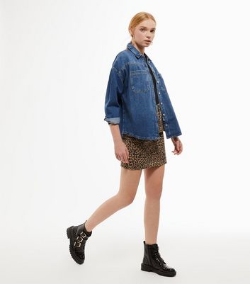 New look leopard store print denim skirt