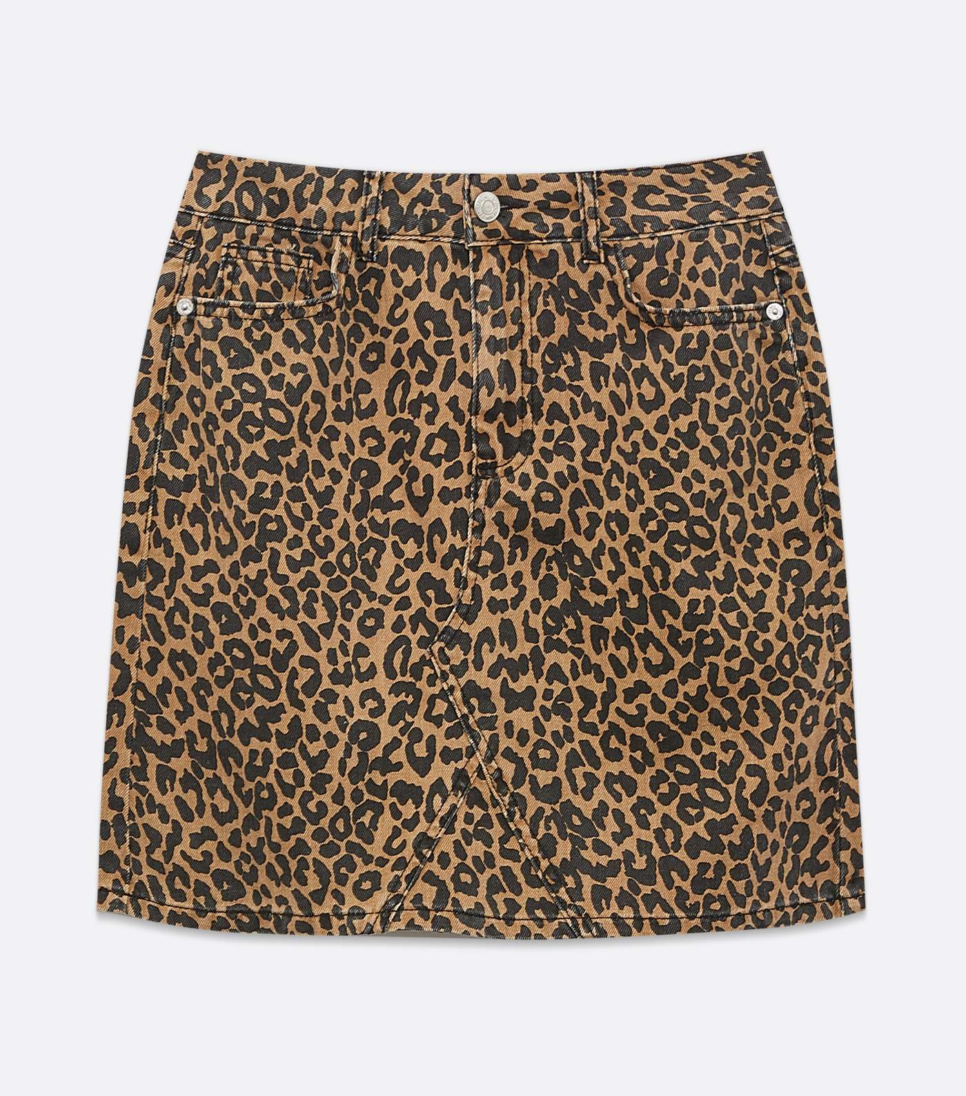 Brown Leopard Print Denim Mini Skirt  Image 5