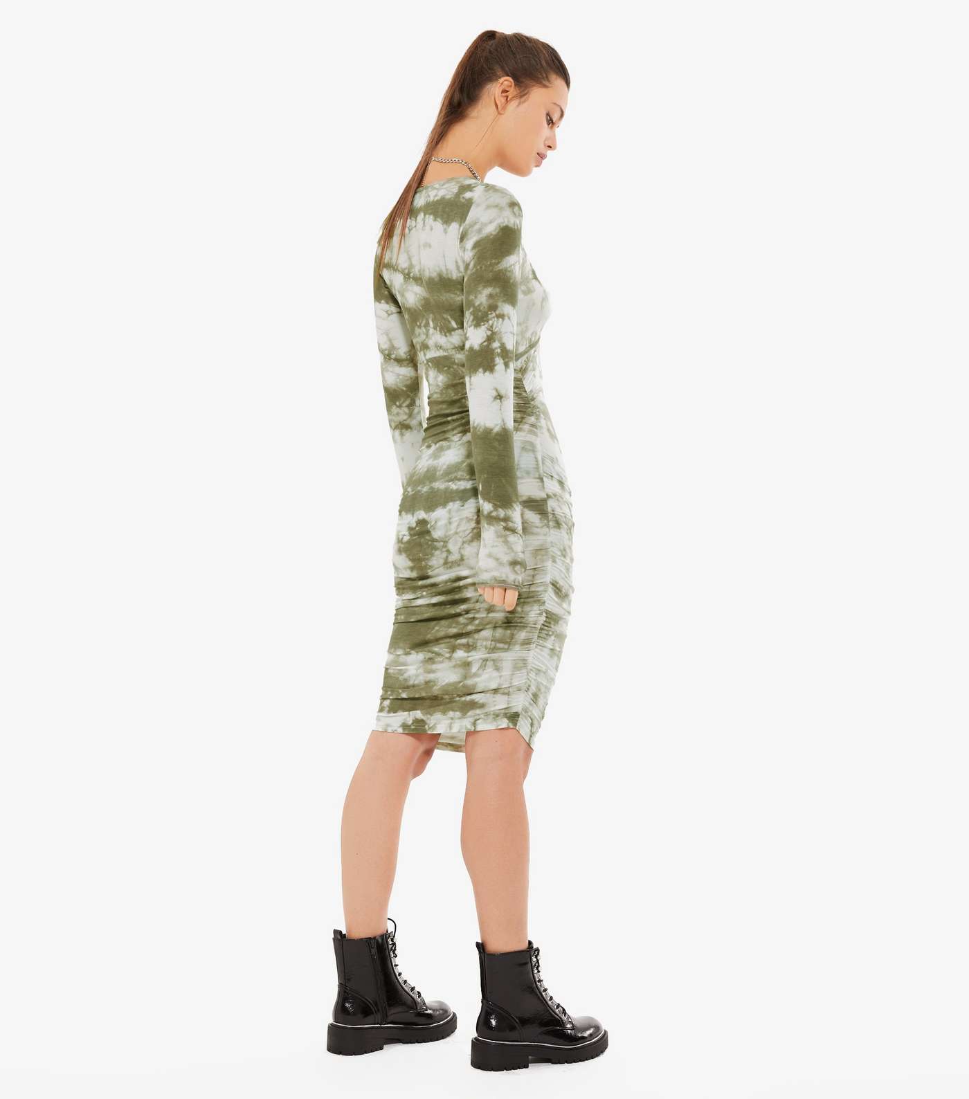 Green Tie Dye Ruched Side Midi Dress Image 3