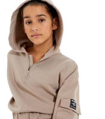 Cotton Rich Woven Half Zip Mint Hoodie (2 Asymmetrical