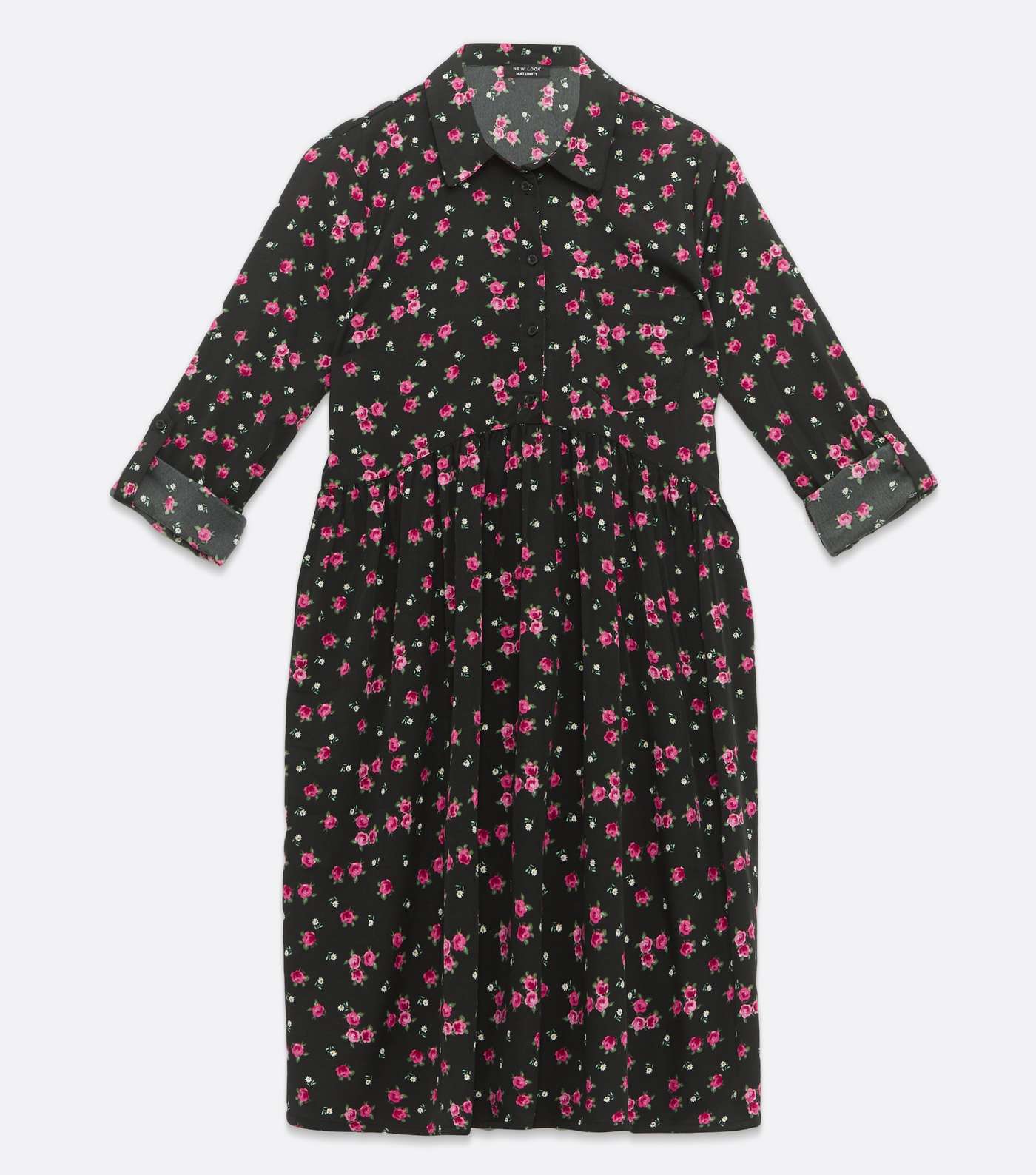 Maternity Black Floral Pleated Shirt Dress Image 5