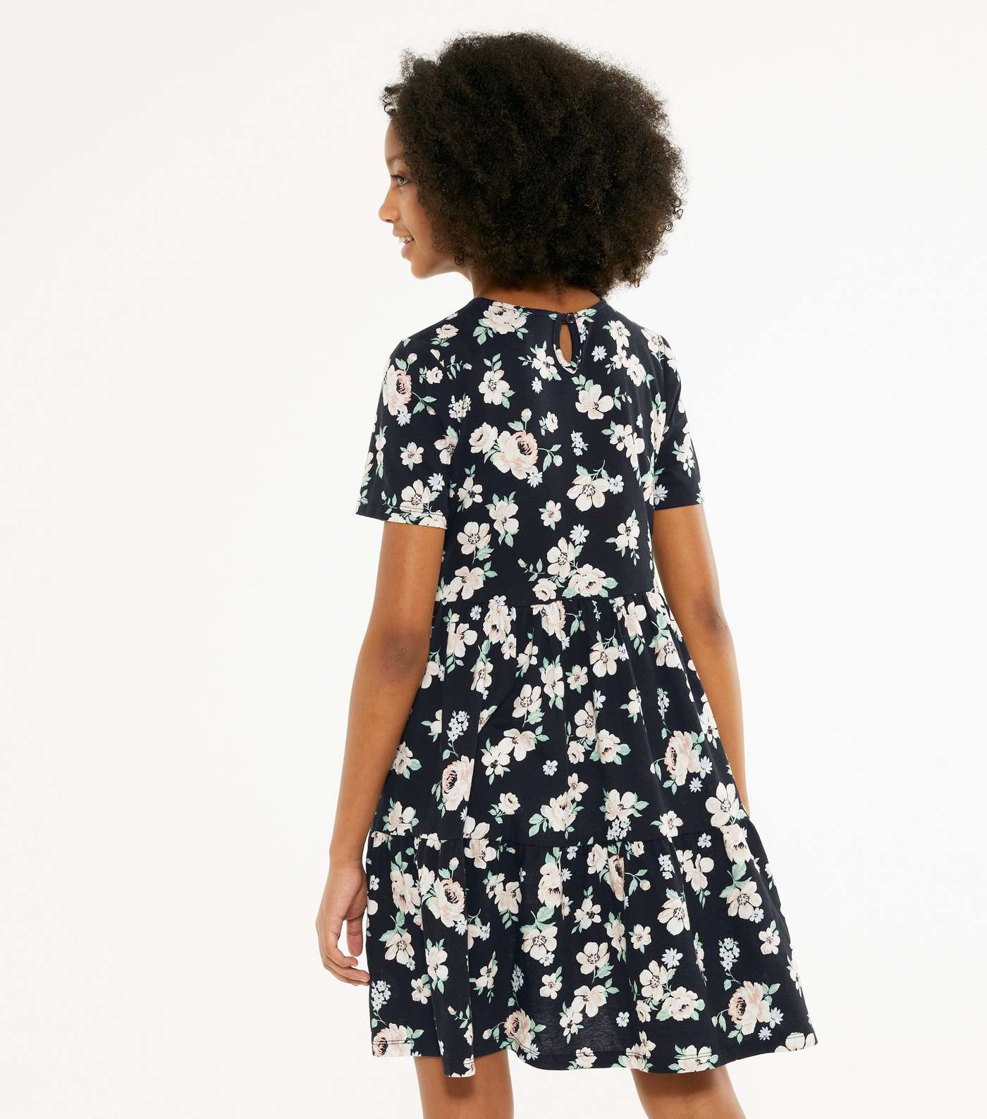 Girls Blue Floral Tiered Mini Dress  Image 3