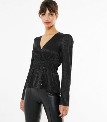 satin leopard wrap blouse