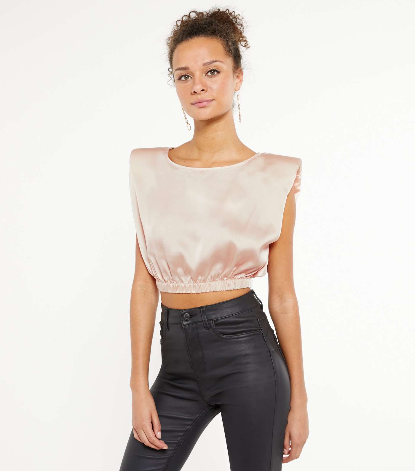 Cameo Rose Stone Padded Shoulder Crop Top