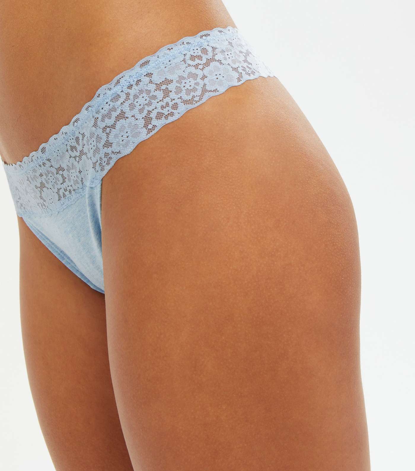 3 Pack Plum Pink and Blue Lace Waist Thongs Image 3
