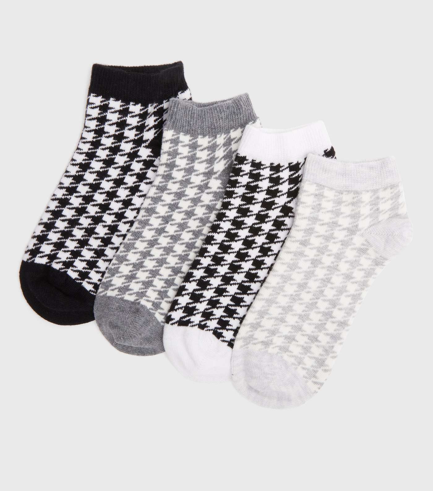4 Pack White and Black Dogtooth Trainer Socks