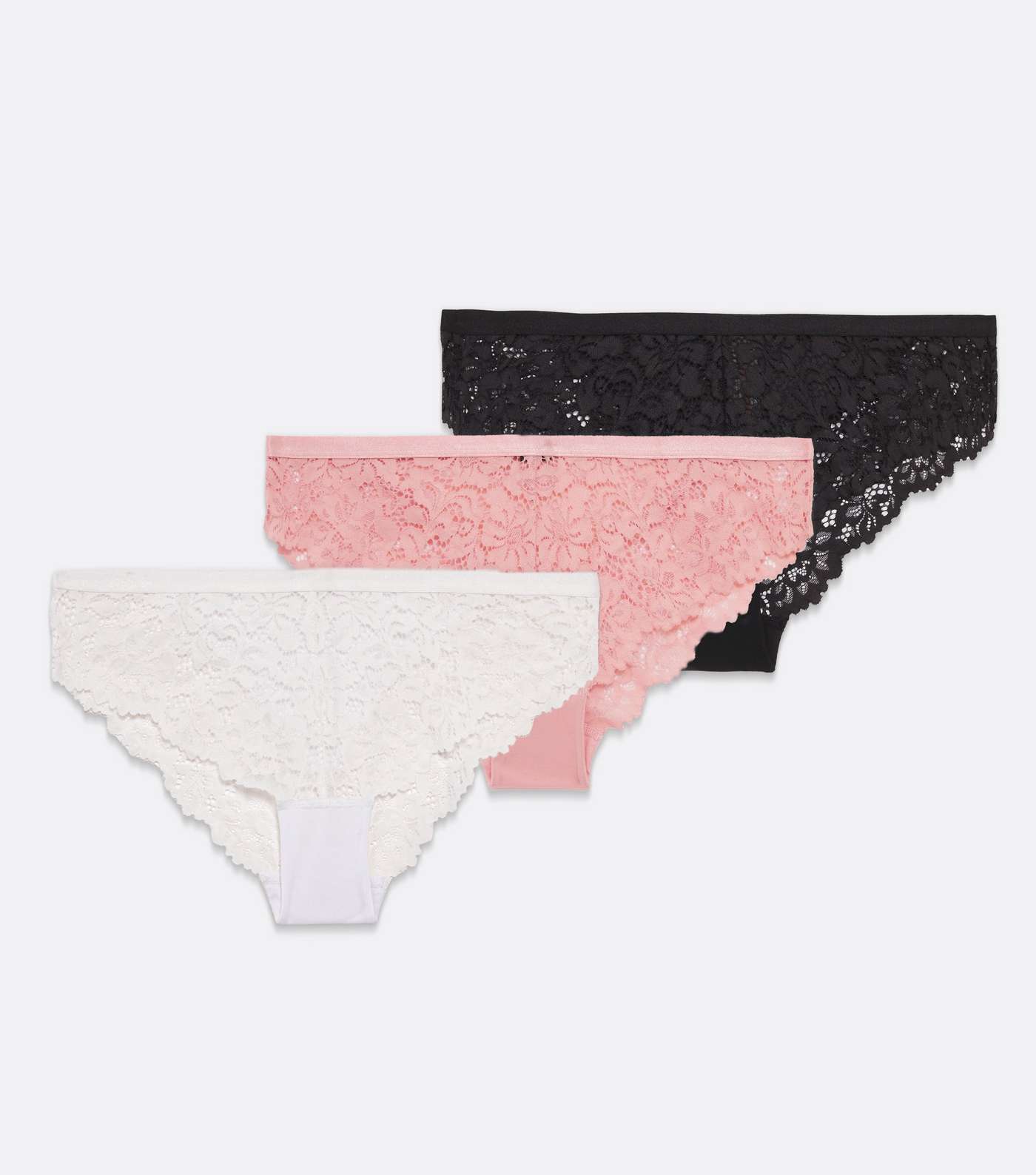 3 Pack Pink White and Black Lace Briefs Image 5