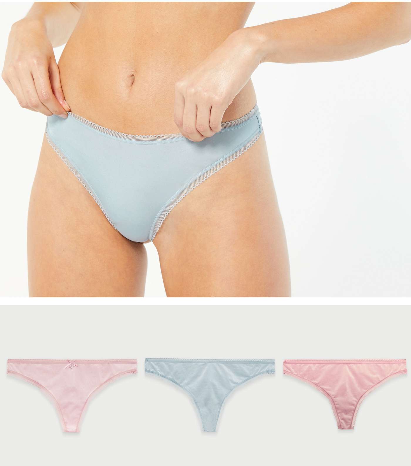 3 Pack Pink and Pale Blue Slinky Thongs