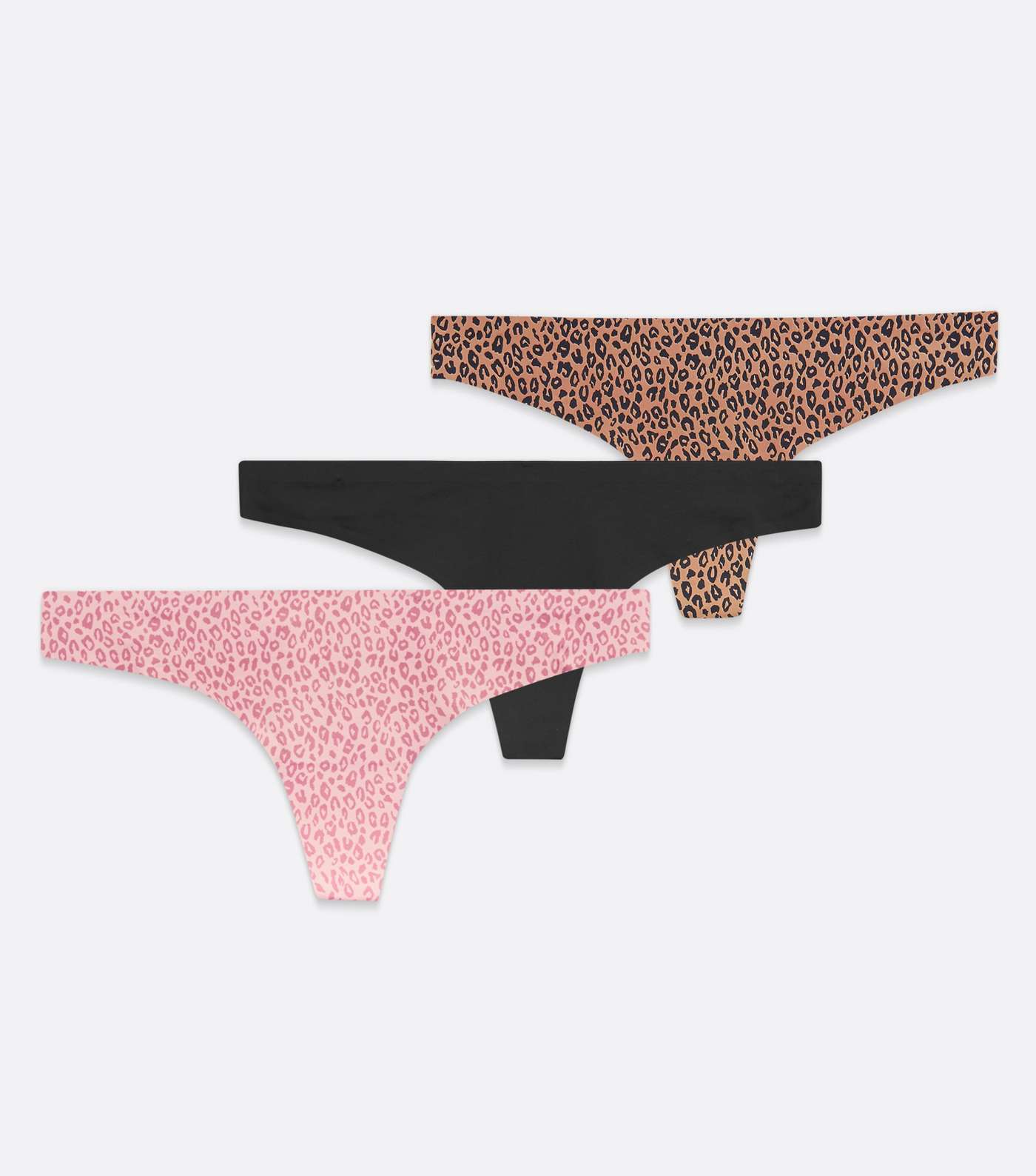 3 Pack Pink and Brown Leopard Print Seamless Thongs Image 5