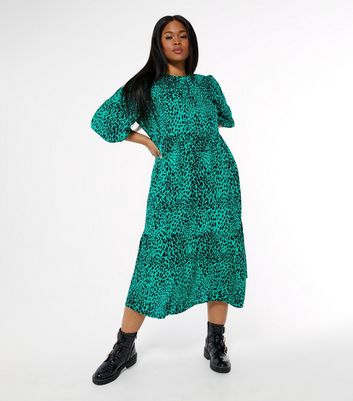 new look green leopard print dress