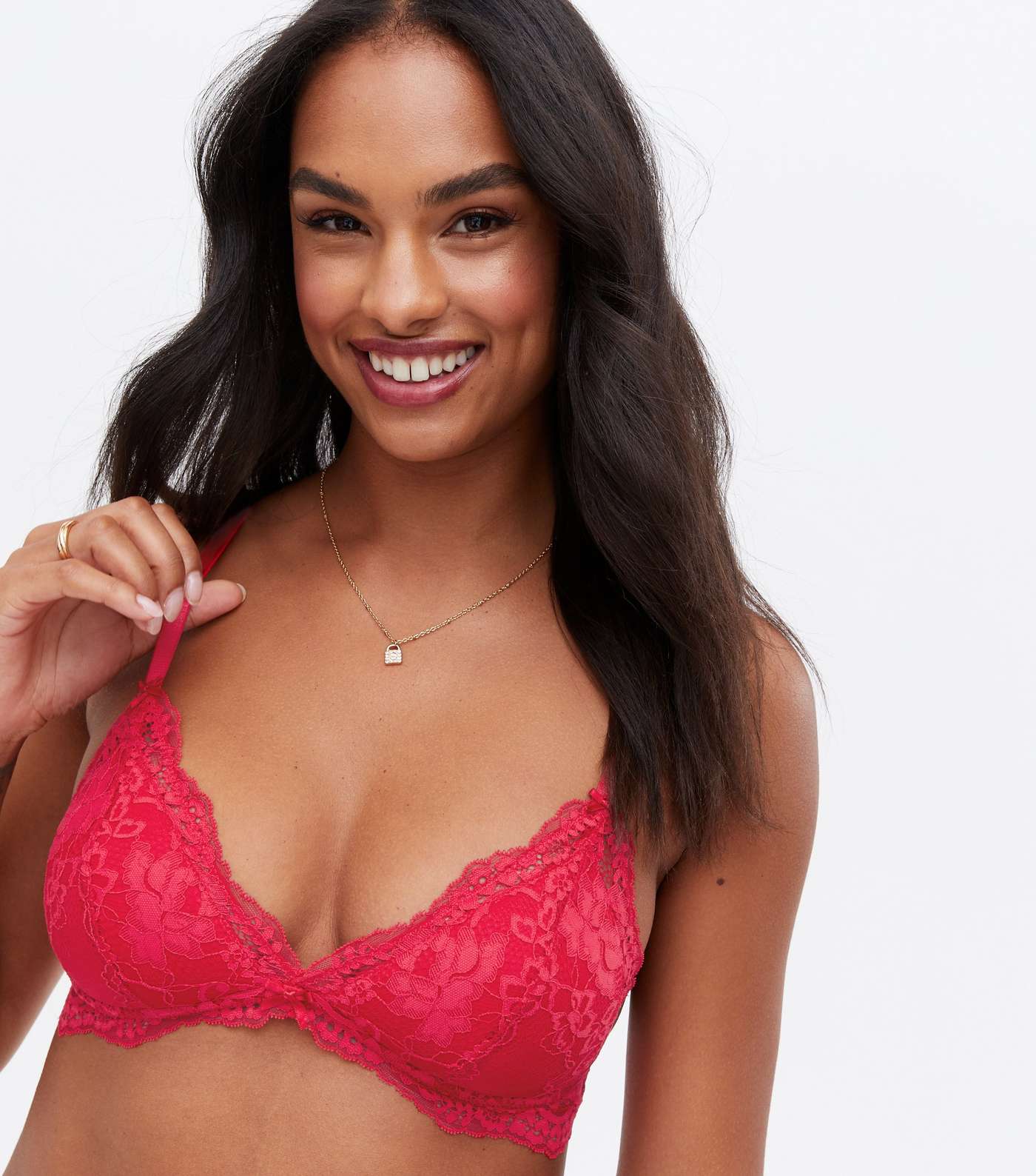 Red Floral Lace Racer Triangle Bralette Image 2