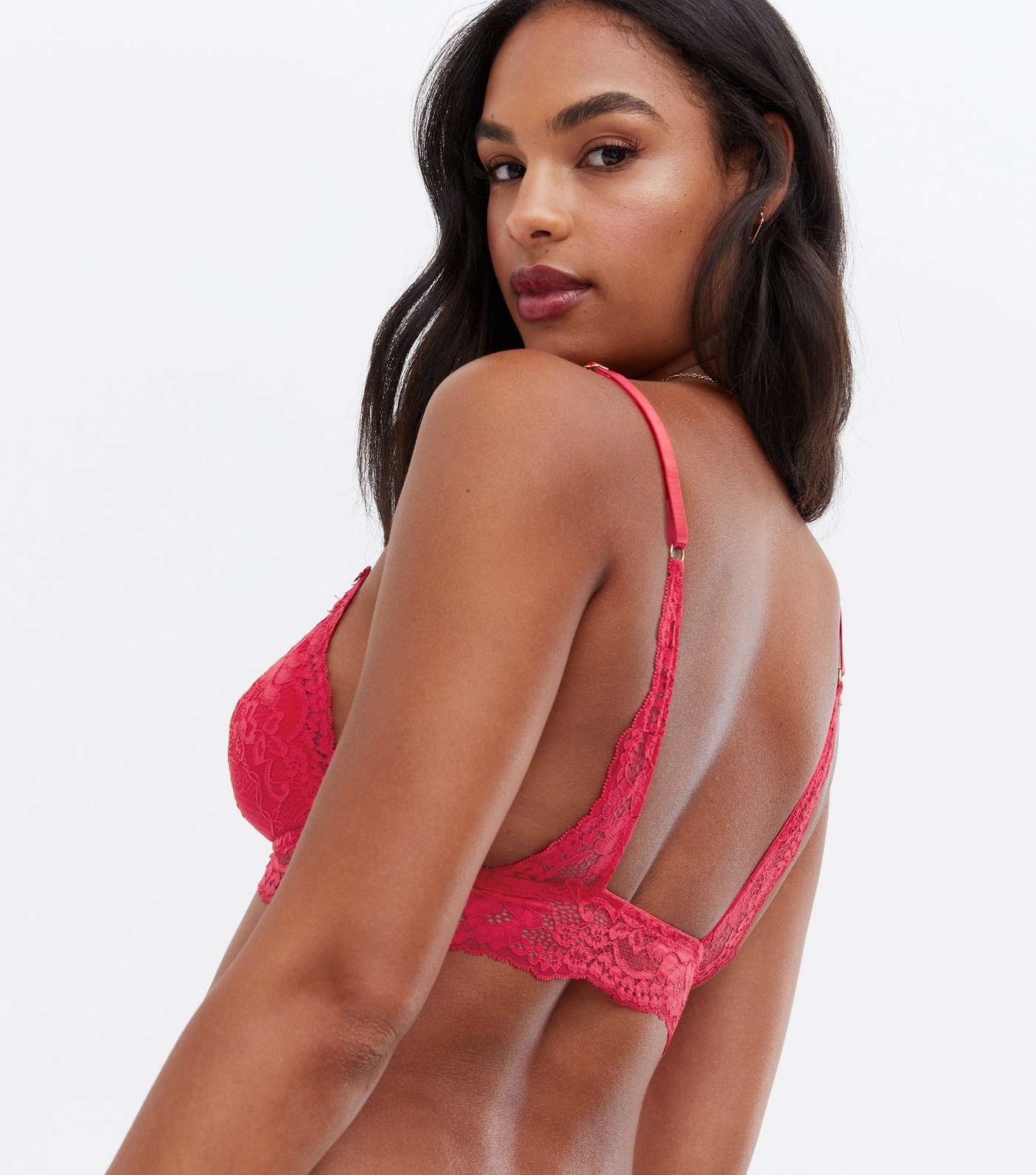 Red Floral Lace Racer Triangle Bralette Image 4