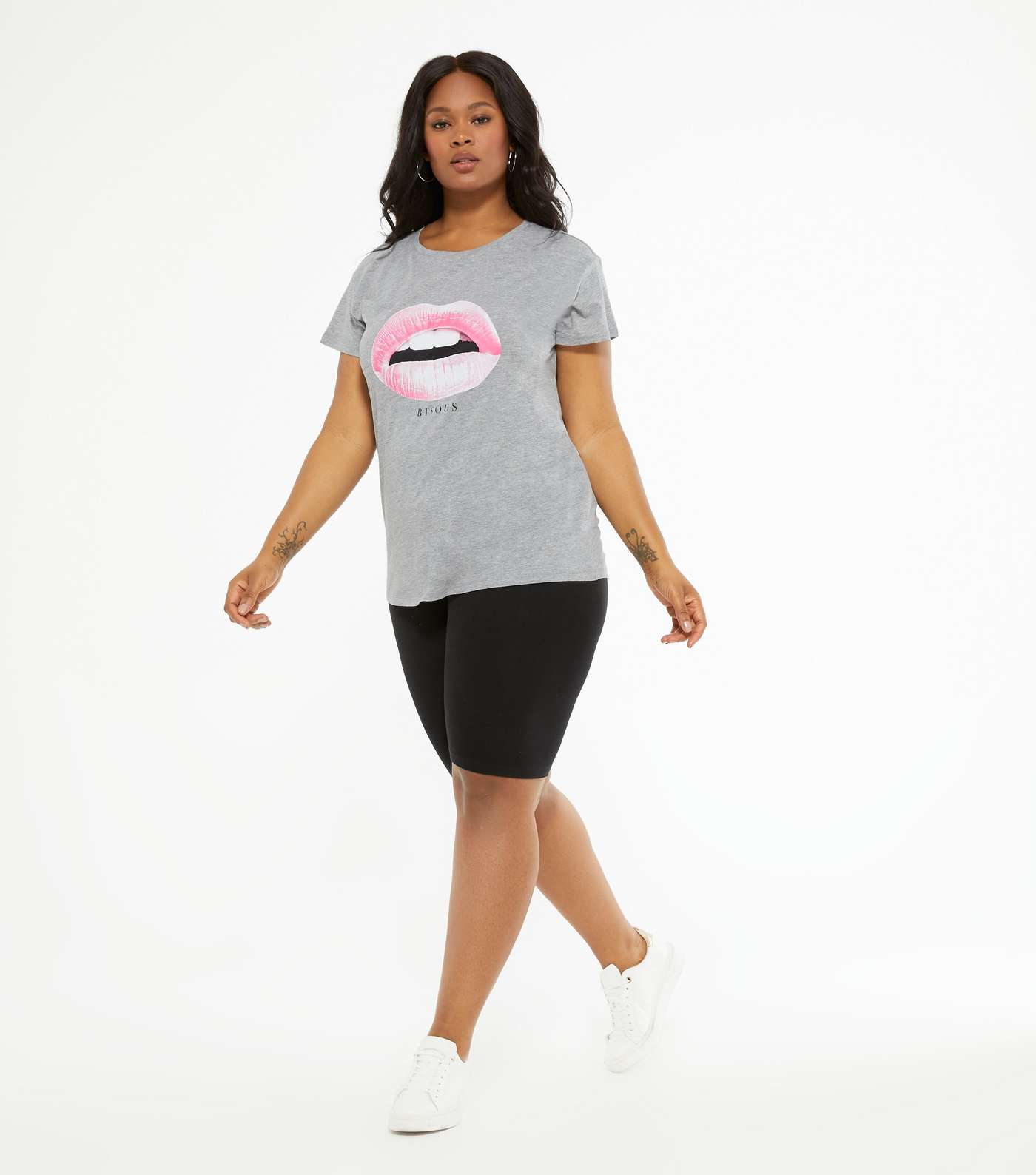 Curves Grey Bisous Lips Logo T-Shirt Image 2