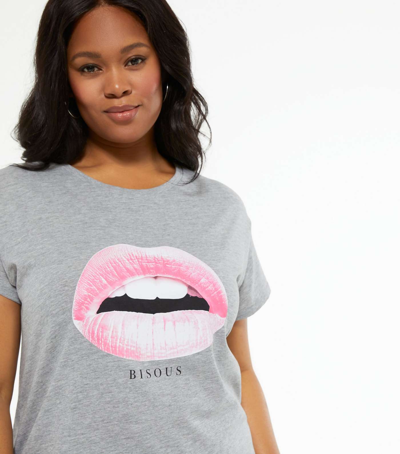 Curves Grey Bisous Lips Logo T-Shirt Image 4