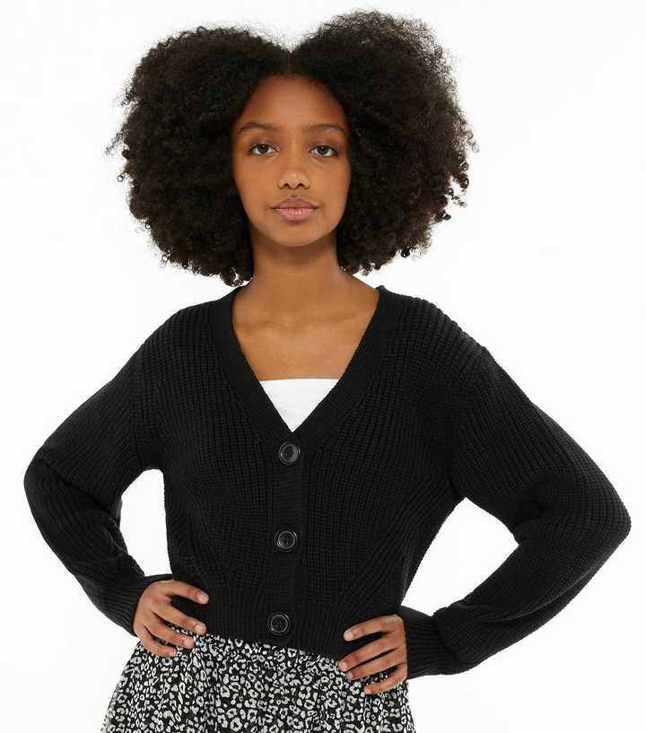 Girls Black Button Knit Cardigan | New Look