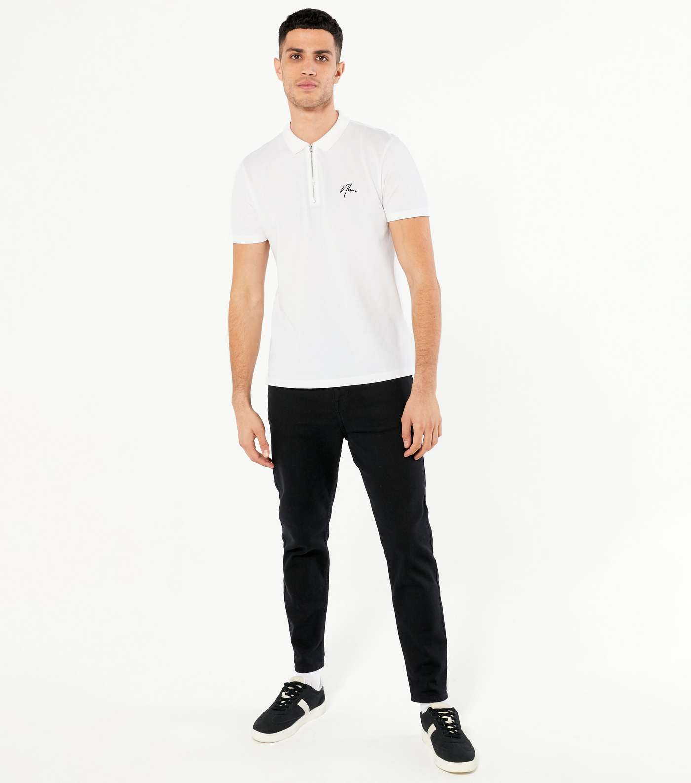 White NLM Embroidered Zip Polo Shirt Image 2