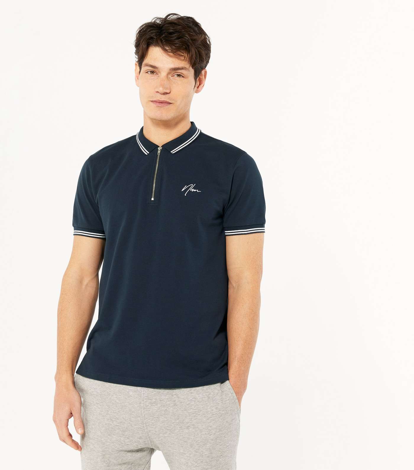 Navy NLM Embroidered Tipped Polo Shirt