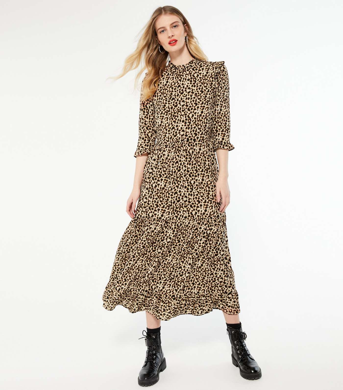Tall Brown Leopard Print Smock Midi Dress 