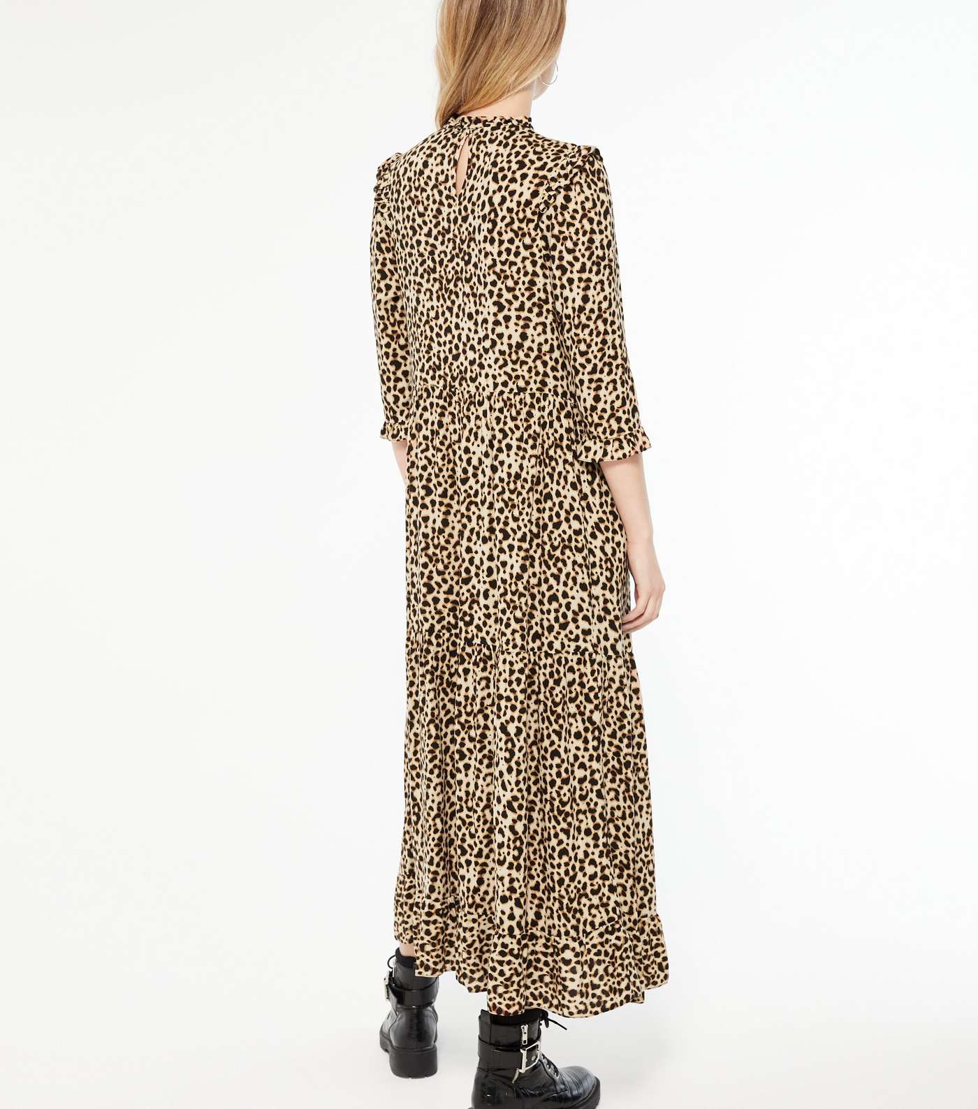 Tall Brown Leopard Print Smock Midi Dress  Image 3