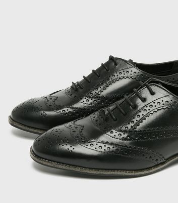 Image of Black Leather Lace Up Brogues New Look