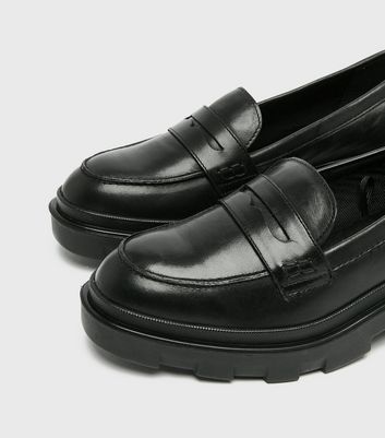 black chunky penny loafers